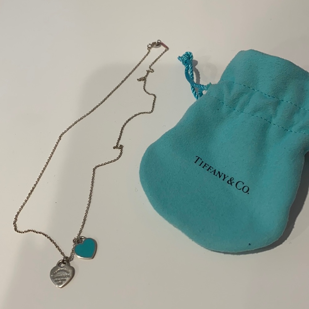 Tiffany Blue Double Heart Tag Pendant necklace (silver)